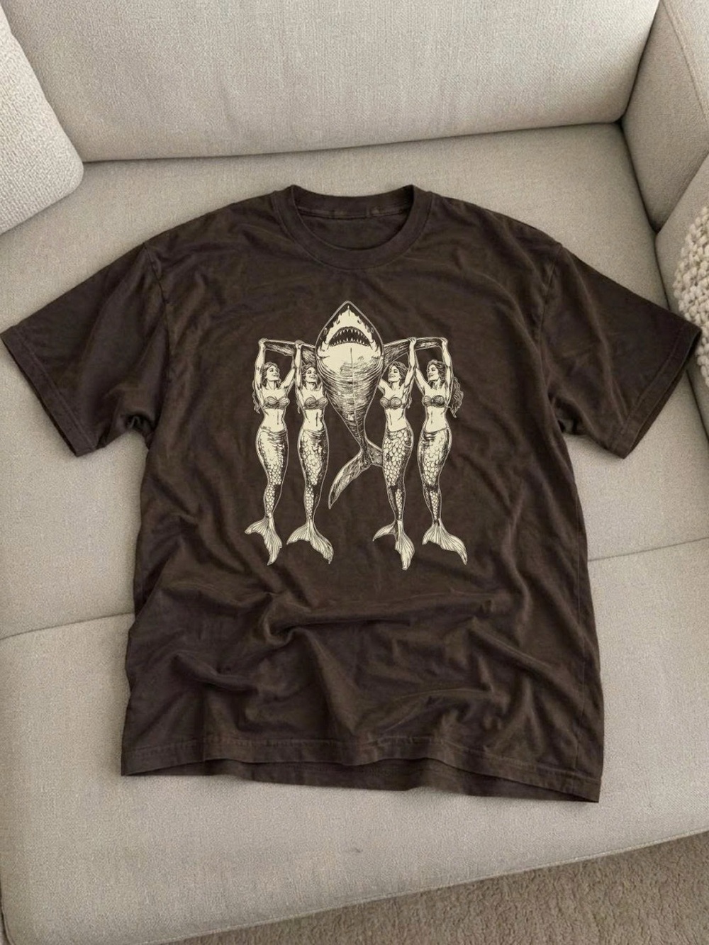 Brown Shark & Mermaids Graphic Tee - Pets Fish